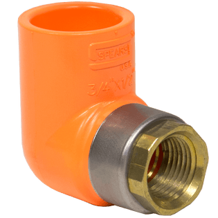 Spears 4207-166, 1-1/4" X 1/2" CPVC FlameGuard 90° Sprinkler Head Elbow - Brass Thread Insert Style (Socket x Fipt)