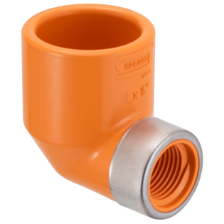 Spears 4207-101SR, 3/4" X 1/2" CPVC FlameGuard 90° Sprinkler Head Elbow - Special Reinforced Plastic Thread Style (Socket x SR Fipt - Stainless Steel Collar)