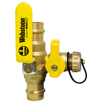 Webstone H-80615 1 1/4" Press Pro-Pal Full Port Brass Ball Valve with Hi-Flow Hose Drain & Reversible Handle