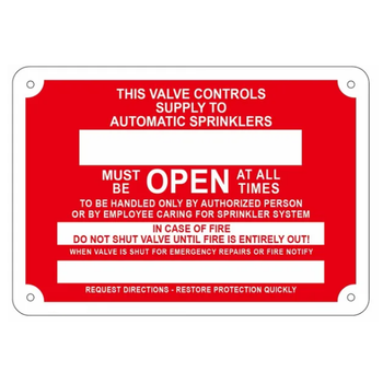 7" X 9" This Valve Controls Supply To Automatic Sprinklers _______ Etc. Aluminum Sign
