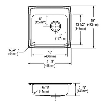 Elkay PSRADQ191955R1 Celebrity Stainless Steel 19-1/2" x 19" x 5-1/2" 1-Hole Single Bowl Drop-in ADA Sink with Quick-clip and Right Drain