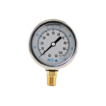 Boshart PG25-100-GNL 2 1/2" Lower Mount Pressure Gauge 304 Stainless Steel Brass Liquid (Lead Free)