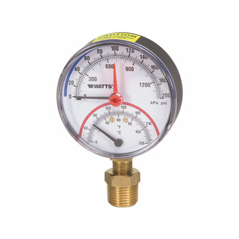 Watts 121665 3" Bottom Entry Temperature & Pressure Gauge 0-200 PSI