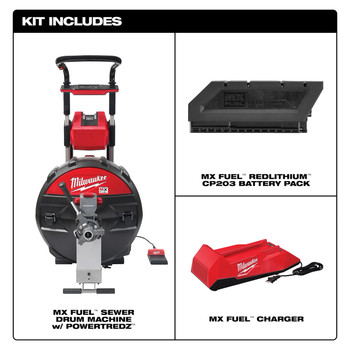 Milwaukee MXF501-1CP MX FUEL Sewer Drum Machine w/ POWERTREDZ™ for 5/8“ - ¾“ Cable Kit