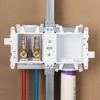 Oatey 37360 MODA Fire-Rated 2-Valve Washing Machine Supply Box with Hammer Arrestor