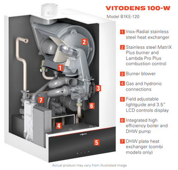 Viessmann B1HE-85 VITODENS 100-W Gas-Fired Wall-Mounted Condensing Gas Boiler 80K BTU Output, 85K BTU Input, 95% AFUE