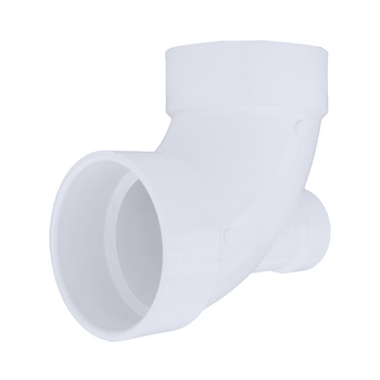 Charlotte Pipe (PVC 00303 0800) 3" X 3" X 2" DWV 90° Elbow with Low Heel Inlet (All Hub)