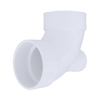 Charlotte Pipe (PVC 00303 1000) 4" X 4" X 2" DWV 90° Elbow with Low Heel Inlet (All Hub)