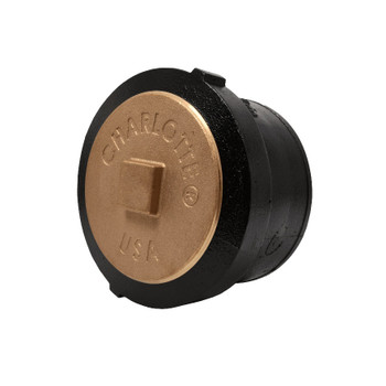 Charlotte Pipe 00597 2" X 1 1/2" Cast Iron No Hub Tapped Ferrule With Southern
Raised-Head Brass Plug Installed