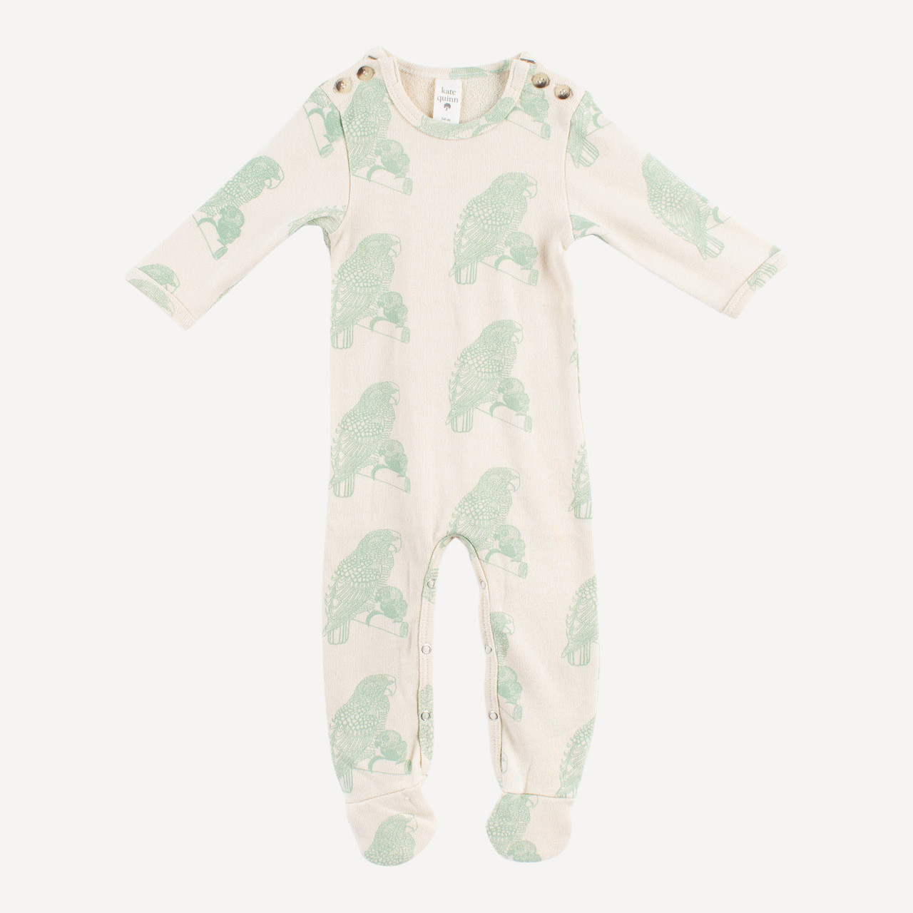 Button Footie Organic Cotton Terry Green Parrot Kate Quinn