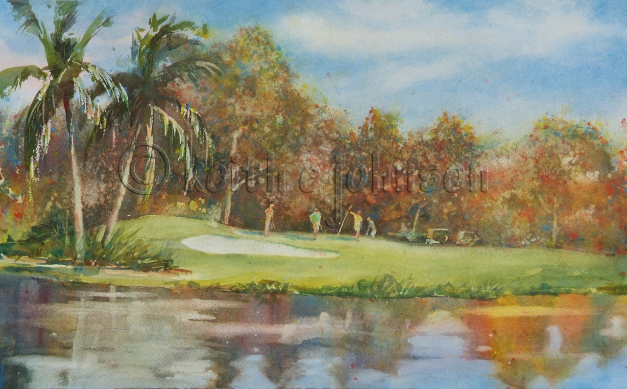 Archival Giclee Print Of The Watercolor Painting Of The 18Th Green At Archival Giclee Print Of The Watercolor Painting Of The 18Th Green At Beachview Golf Course, Sanibel, Fl