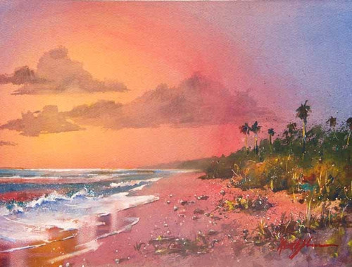 Island Sunset (wood panel)