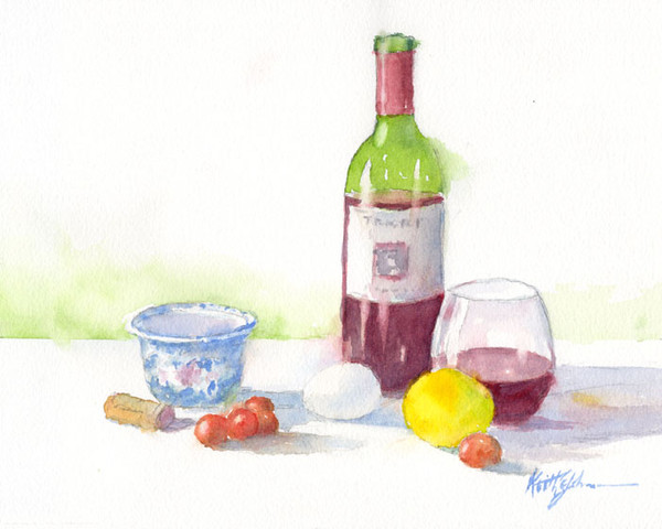 Still life with cup original watercolor painting by Keith E Johnson