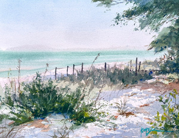 Morning Passage – Coastal Watercolor Painting
Experience the tranquility of dawn with Morning Passage, a serene coastal watercolor featuring a sandy path, rustic fence, and gentle ocean waves. This minimalist beach scene evokes peace and reflection, perfect for collectors of coastal art, nature-inspired decor, and contemporary watercolor landscapes.