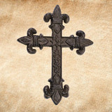 Rustic Fleur Cast Iron Wall Cross - front view.