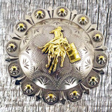 Barrel Racer 4" sterling and gold plated finish with screw back Concho - front view