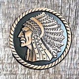 INDIAN CHIEF HEAD DRESS PROFILE LEFT MOTORCYCLE CONCHO