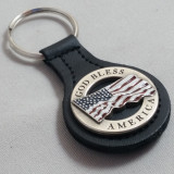 God Bless America Flag Key Fob Black Leather