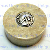 Soapstone Round Lidded Box With Indian Chief Accent