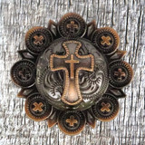 Western Christian Cross Berry Antique Copper Finish Concho - Front view