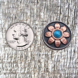 Southwest Desert Daisy 1 Inch Concho - front view with US Quarter shown for size comparison.