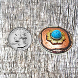 Gallup Treasure Concho - front view with US Quarter shown for size comparison.