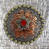 Flower Concho Silver With Red cabochon 1-1/2 Inch