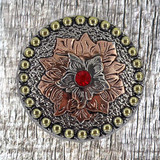 Flower Concho Silver With Red cabochon 1-3/4 Inch