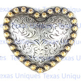 Western Floral Rope Edge Heart Berry Concho