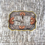 Floral Rope Edge Tri-Color Headstall Buckle - Front view