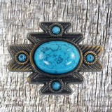 Turquoise Aztec 1-1/4 Inch Concho.  Front view with Turquoise cabochon.