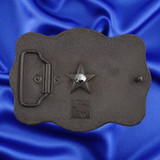 Western Style, Star Trophy Belt Buckle Wide-Mouth Bass - Back view with concho screw inserted (Concho screw included with purchase)