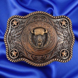 Western Style, Star Trophy Belt Buckle Buffalo Head - Front view