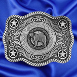 Western Style Star Trophy Belt Buckle with Antique Nickel with Wildlife Bear inch Concho - Front view