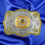 Western Style Star Texas Trophy Buckle with Texas Masonic Concho - Front view
