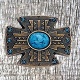 Santa Cruz 1-1/4 Inch Antique Copper Turquoise Concho