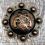 Crossed Pistols Antique Copper Berry Concho - Front view