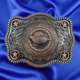 Western Style Star Trophy Belt Buckle with Antique Copper Quail Concho