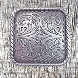 Rope Edge Square Engraved 1-1/2 Inch Concho - Front View