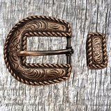 Rope Trim 3/4 Inch Antique Copper Buckle & Keeper - front view.