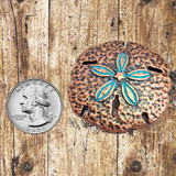 Sand Dollar Patina Copper Cabinet Knob - rear view with US Quarter to show relative size of Cabinet Pull.