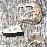 Buckle Set 2/TONE Capitan 1/2 Inch, nickel and copper-plated with a black enamel wash - close-up view of individual pieces.