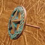 Antique Copper Patina Finish Decorative Star Upholstery Tacks - side view.