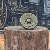Shot Gun 12 Gauge Antique Brass Finish Upholstery Tacks & Nails - front view.