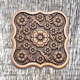 Blooming Floral 1-1/2 Inch Antique Copper Plated Concho - front view.