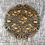 Floral Top 1-1/2 Inch Antique Copper Plated Concho - front view.