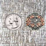 Floral Top 1 Inch 2/Tone Concho - front view with US Quarter to show size comparison.