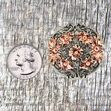 Floral Top 1-1/2 Inch 2/Tone Concho - front view with US Quarter shown for size comparison.