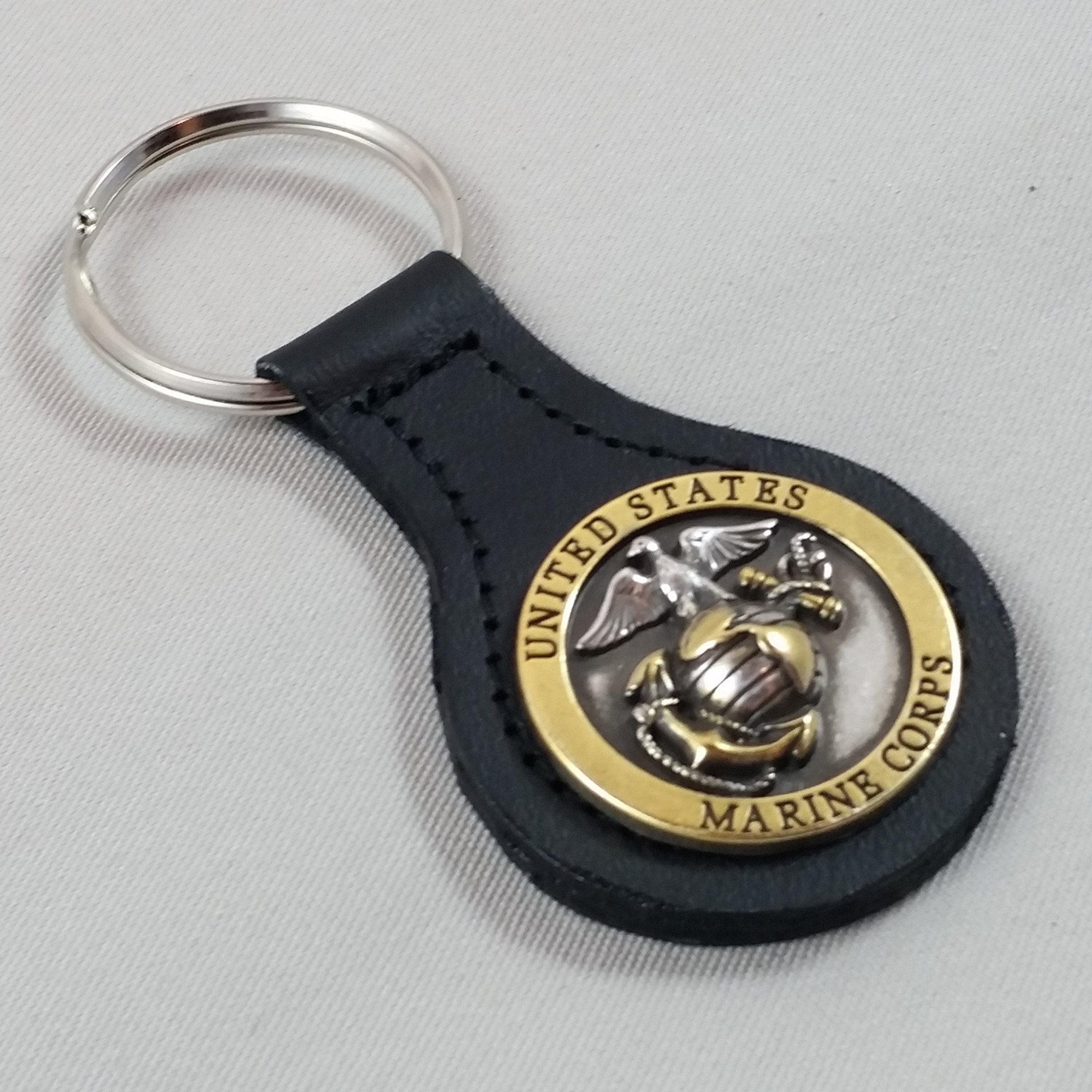 Military Key Fob US Marine Corps Black Leather - Texas Uniques Store