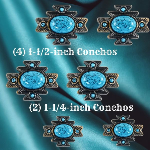 Aztec Turquoise Concho Saddle Set-2 - Texas Uniques Store